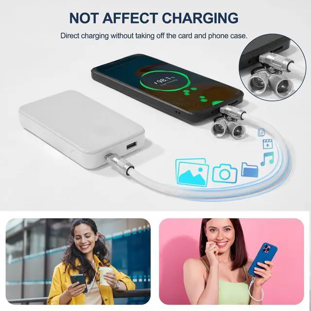 Alt view image 4 of 5 - USB C to USB C Cable,Phone Lanyard, White 1ft and 4ft 2-Pack 60W, Dual-Purpose for Fast Charging Apple iPhone 16/15 Series, MacBook, Samsung Galaxy and More, Phone Strap for All Phones, Women or