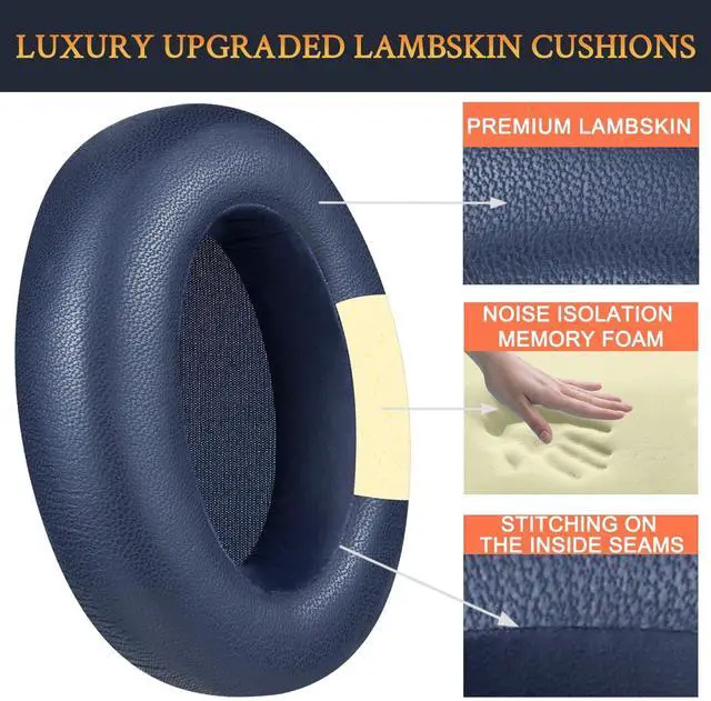 Alt view image 3 of 5 - SOULWIT Lambskin Earpads Cushions Replacement for Sony WH-XB910 XB910N Extra Bass Noise Cancelling Headphones, for Sony WHXB910N Wireless Headset, Ear Pads with Noise Isolation Foam - Blue