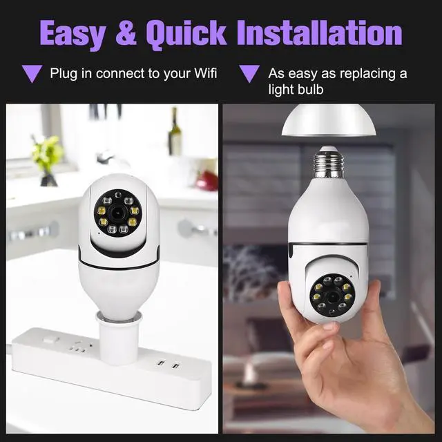 Alt view image 3 of 5 - ratolo Security Camera Indoor Wireless WiFi Outdoor Home E27 360 Degree Panoramic Home Security Cameras IP Camera Motion Detection and Alarm Two-Way Audio 2pack-64GB