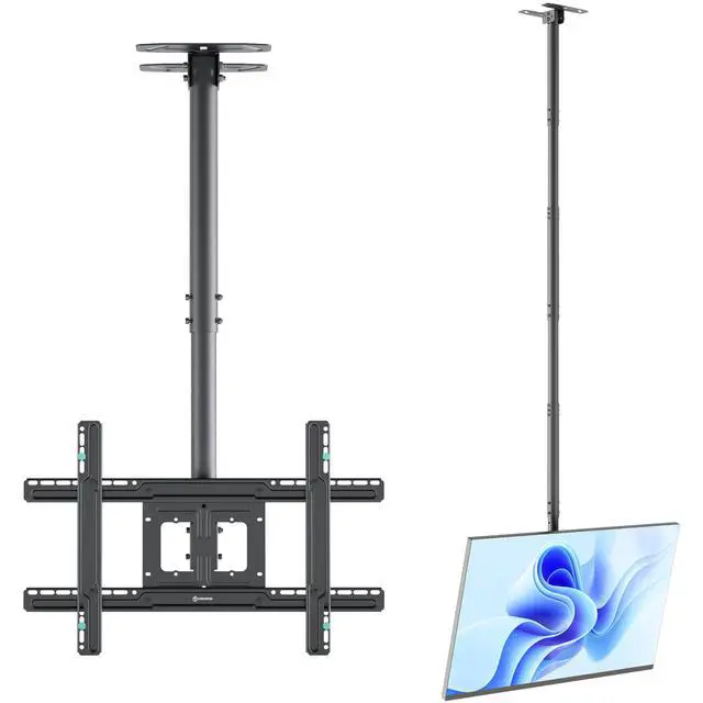 Alt view image 2 of 5 - ONKRON Ceiling TV Mount for 32-80 Inch Screen up to 150 lbs, Extra Long, Height Adjustable Hanging TV Mount Swivel Tilt, VESA 100x100-600x400, Full Motion Ceiling Mount TV Bracket Drop Down, Black