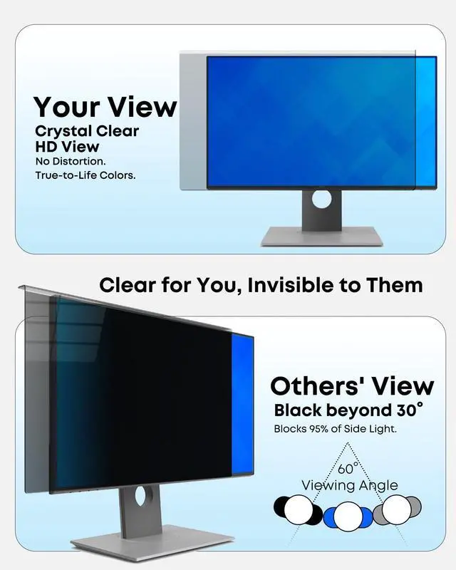 Alt view image 2 of 5 - 2-Pack 24 Inch Hanging Privacy Screen Protector for Monitor (Fits 23-24 Inch Frameless), 30+ Full Privacy & 95% Light Blocking, Instant Setup, 87% Blue Light & 97% UV Block, Office Data Security & Eye