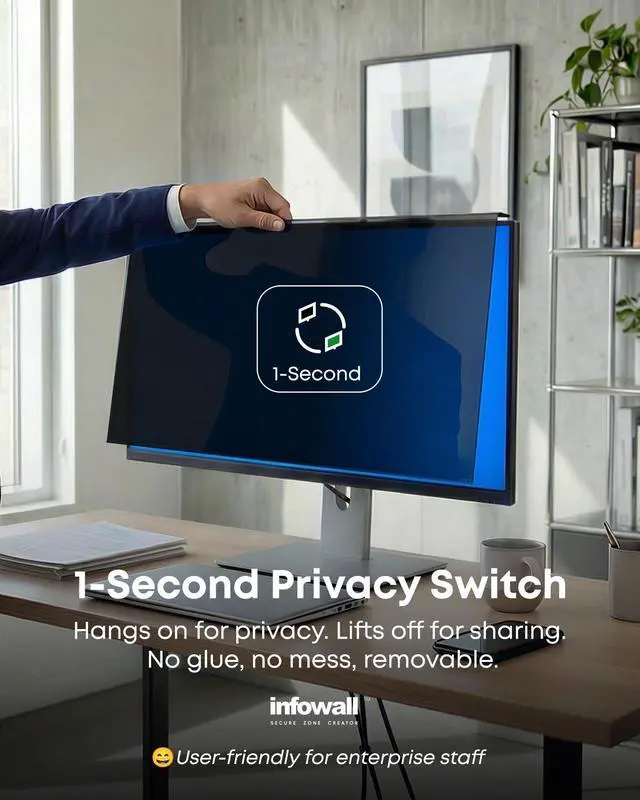 Alt view image 3 of 5 - 2-Pack 24 Inch Hanging Privacy Screen Protector for Monitor (Fits 23-24 Inch Frameless), 30+ Full Privacy & 95% Light Blocking, Instant Setup, 87% Blue Light & 97% UV Block, Office Data Security & Eye