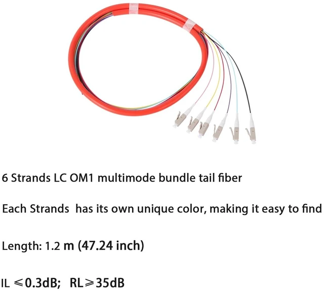 Alt view image 2 of 2 - fyboptwu 6-Strand LC OM1 Multimode Pigtail 1.2m, 4-Pack