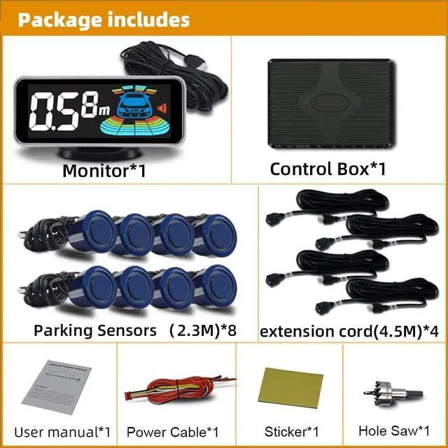 Alt view image 2 of 4 - ELSNU Car Parking Sensors Kit Reverse Radar parktronic System Auto Electronics Vehicle Back Assistant Reverse 8 Sensor (Dark Blue)