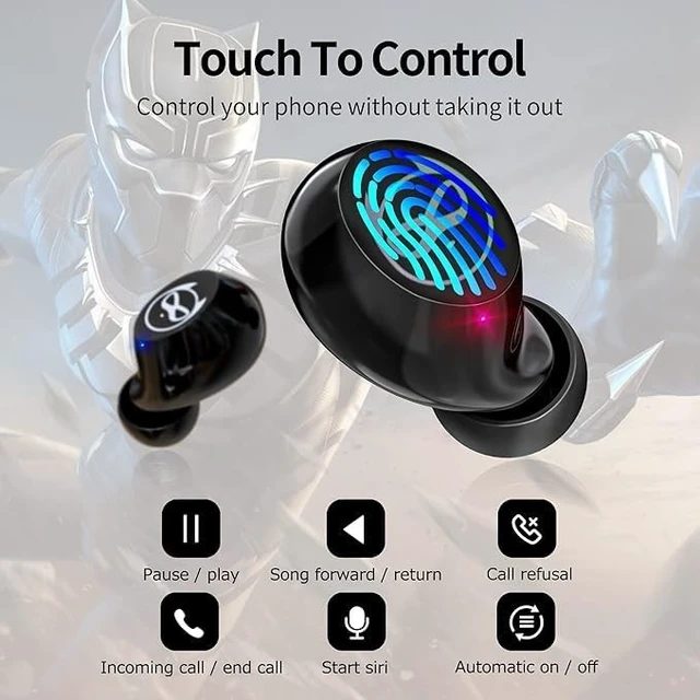 Alt view image 2 of 5 - Jinpei Kids Wireless Earbuds for Small Ears, Touch Control Headset Stereo Sound in-Ear Wireless Headphones, Bluetooth 5.0 Noise Reduction Earphones with Black Blue Cartoon Blinking EyesJ