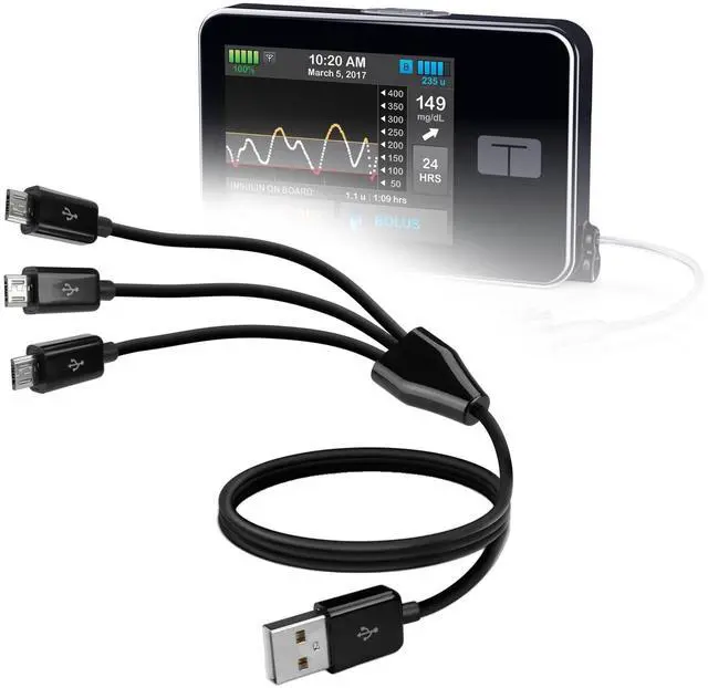 Main image of BoxWave Cable Compatible with Tandem t:Slim X2 Insulin Pump - MultiCharge MicroUSB Cable, Multiple Charging Cable Micro USB Cable - Black