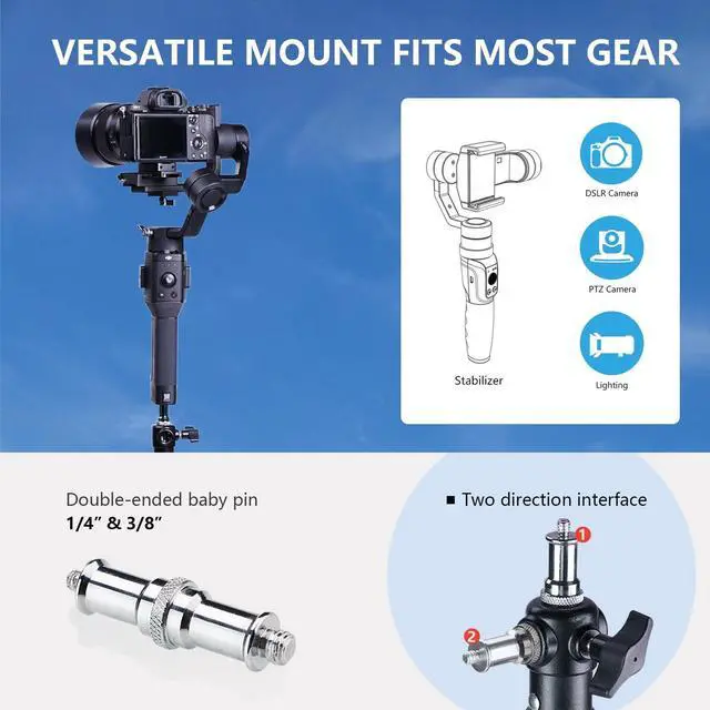 Alt view image 3 of 5 - 16' Heavy Duty RAUBAY Extreme Tall Video Camera Sports Tripod Stand Air-Cushioned Telescoping Aluminium Alloy Light Stand with 1/4"& 3/8" Screw Adapter, Professional Sky High Tripod - TT480 Black