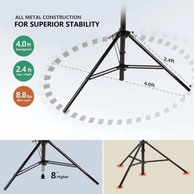 Alt view image 4 of 5 - 16' Heavy Duty RAUBAY Extreme Tall Video Camera Sports Tripod Stand Air-Cushioned Telescoping Aluminium Alloy Light Stand with 1/4"& 3/8" Screw Adapter, Professional Sky High Tripod - TT480 Black