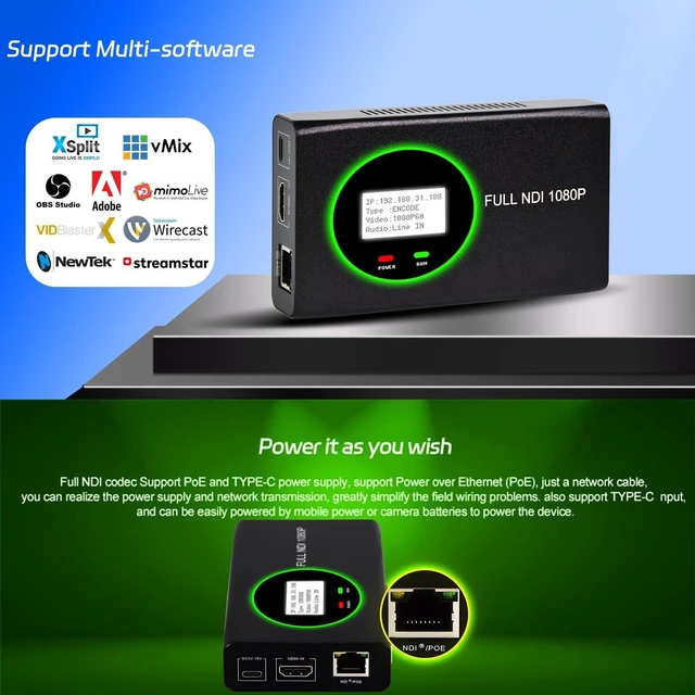 Alt view image 3 of 5 - ORIVISION 1080P@60Hz Full NDI Encoder/Decoder, NDI to HDMI Converter with Pass-Through, Tally Light PTZ Control for TV Programming,Live Streaming, Video Broadcasting,TV Production (Black)