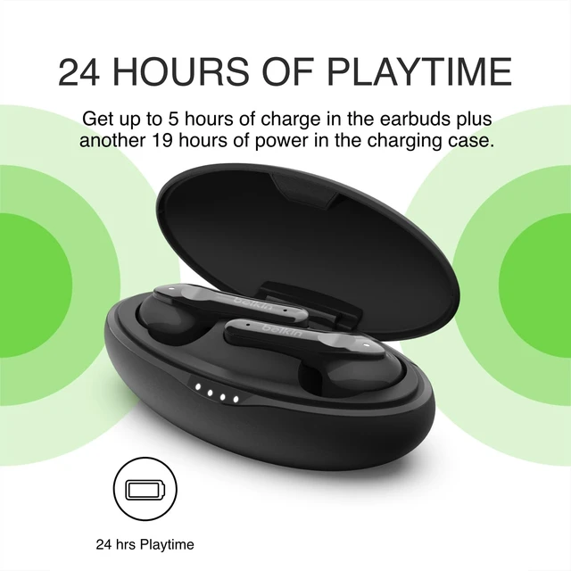 Alt view image 5 of 5 - Belkin SOUNDFORM Move Plus, Bluetooth Headphones with Microphone, Wireless Portable Ear Buds with Wireless Charging Case, Earbuds for iPhone, iPad, Galaxy, and More - Black