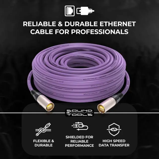 Alt view image 2 of 5 - Sound Tools SuperCAT Professional Grade Shielded CAT5e etherCON Cable High-Speed Ethernet Cable with 6Gbps Data Transfer Flexible Polyurethane Jacket & Neutrik Connectors (100 feet, Purple)