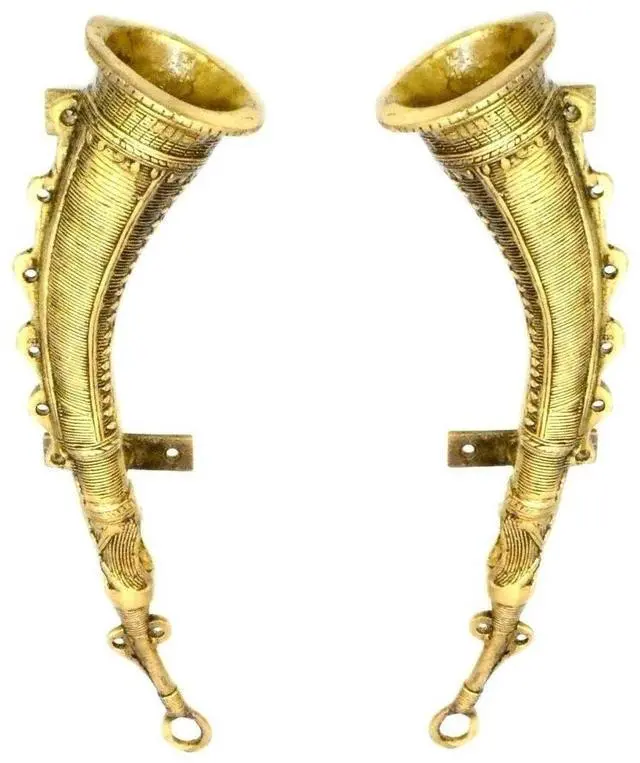 Main image of Purpledip Pure Solid Brass Door/Window/Cupboard Handle: Fog Horn Musical Instrument Design Set of 2 (11136a)
