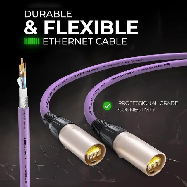 Alt view image 4 of 5 - Sound Tools SuperCAT Professional Grade Shielded CAT5e etherCON Cable High-Speed Ethernet Cable with 6Gbps Data Transfer Flexible Polyurethane Jacket & Neutrik Connectors (100 feet, Purple)
