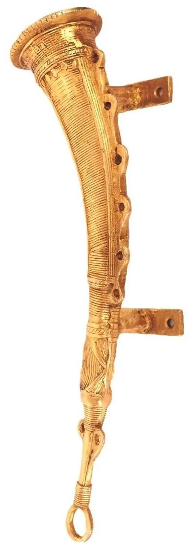 Alt view image 3 of 4 - Purpledip Pure Solid Brass Door/Window/Cupboard Handle: Fog Horn Musical Instrument Design Set of 2 (11136a)