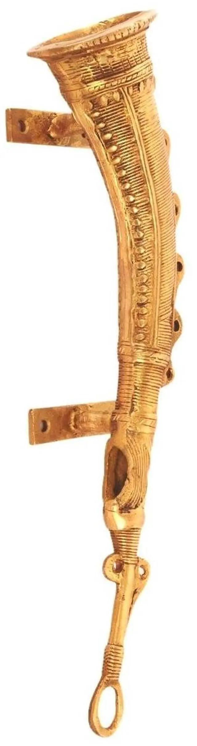 Alt view image 4 of 4 - Purpledip Pure Solid Brass Door/Window/Cupboard Handle: Fog Horn Musical Instrument Design Set of 2 (11136a)