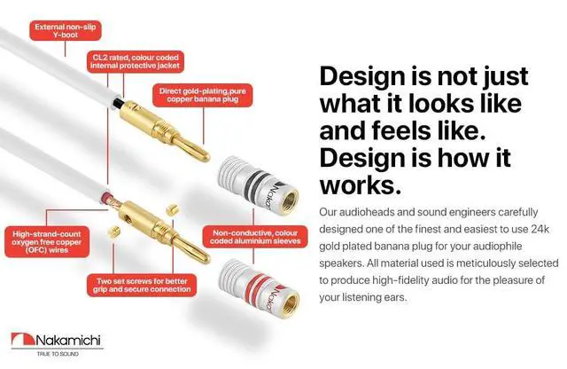 Alt view image 4 of 5 - Nakamichi 24k Gold Plated Banana Plugs with 14 AWG Speaker Cable 99.9% OFC