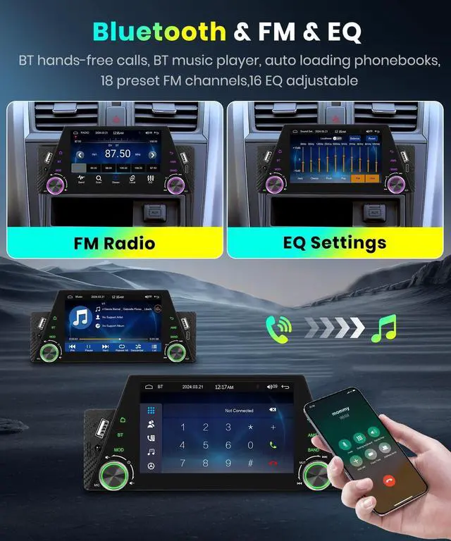 Alt view image 4 of 5 - Wireless Carplay Single Din Radio with Wireless Android Auto,Podofo 5 HD Touchscreen Car Stereo Support Bluetooth FM Radio Mirror Link/USB/TF/AUX,Car Audio Receivers with Backup Camera
