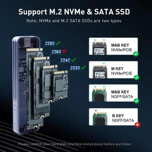 Alt view image 4 of 5 - VCOM Fingerprint Encryption SSD Enclosure with LCD Screen, 10Gbps USB 3.2 Gen2 Hard Drive Case, Support M.2 NVMe & SATA SSD, Hardware Encrypted External Drive for Mac and Windows PC