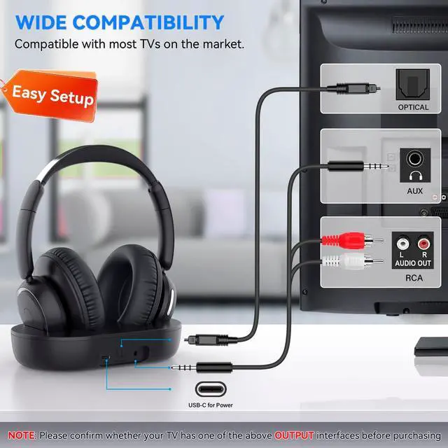 Alt view image 3 of 5 - ANSTEN Wireless Headphones for TV with Universally Compatible Transmitter Charging Base, TV Headphone Wireless for Seniors, Bluetooth Headphones No Delay, 35 Hrs Audio Playtime, Plug n P