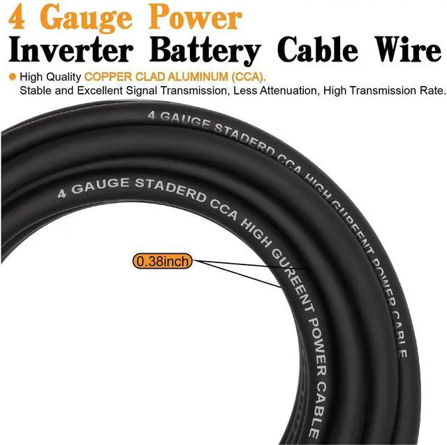 Alt view image 4 of 5 - Taukealugs 4 Gauge Wire Copper Clad Aluminum CCA 50FT Black/Red with 4ga lugs and Heat Shrink Tube - Battery Power/Ground Cable,Car Audio Speaker,RV Trailer Amp Wiring kit
