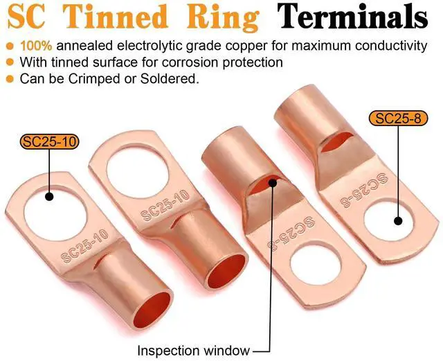 Alt view image 5 of 5 - Taukealugs 4 Gauge Wire Copper Clad Aluminum CCA 50FT Black/Red with 4ga lugs and Heat Shrink Tube - Battery Power/Ground Cable,Car Audio Speaker,RV Trailer Amp Wiring kit