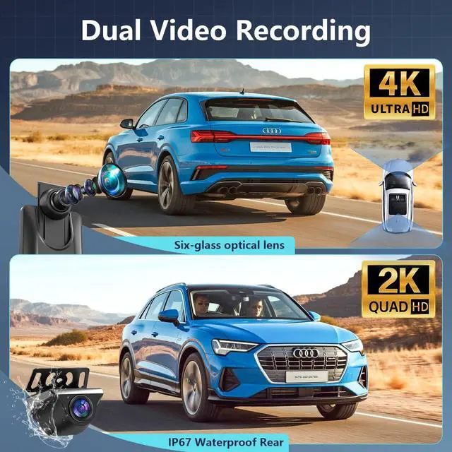 Alt view image 2 of 5 - 12" Rear View Mirror Camera 4K + 2K Mirror Dash Cam Front and Rear with STARVIS Night Vision Rearview Mirror Backup Camera, WDR, G-Sensor, Loop Recording, GPS, App, 64GB Card