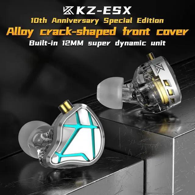 Alt view image 4 of 5 - KZ ESX 10th Anniv HiFi IEM Earbuds,Stereo in Ear Headphones for Music,Dynamic Earphones Silver Plated Cord 0.75mm,Wired Buds for Audiphile (No Micro)