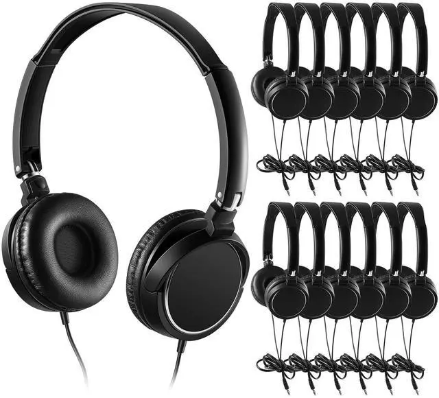 Main image of 24 Pack Classroom Headphones Bulk Student Headphones with Microphone Kids Earphones for School, Adjustable over Ear Head Phones Class Set Earbuds Wire Earphones for School Students Kids (Black)
