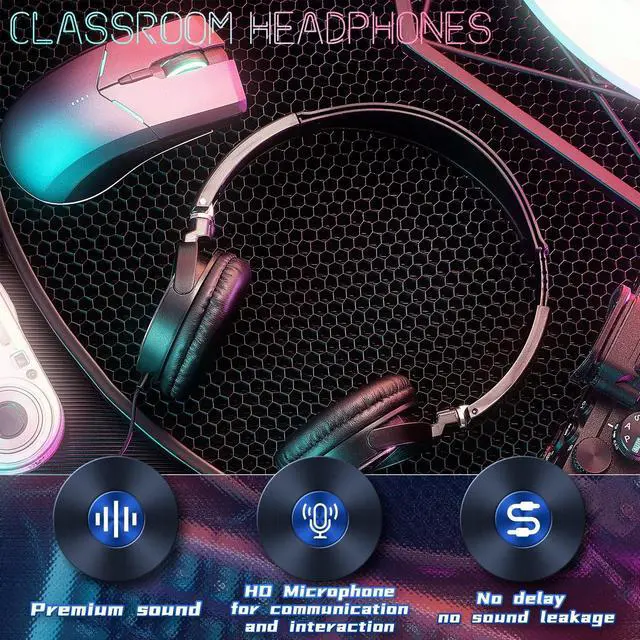 Alt view image 3 of 5 - 24 Pack Classroom Headphones Bulk Student Headphones with Microphone Kids Earphones for School, Adjustable over Ear Head Phones Class Set Earbuds Wire Earphones for School Students Kids (Black)
