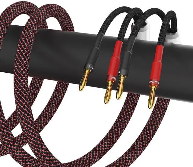 Alt view image 3 of 5 - Preffair HiFi OFC Pure Copper Speaker Cable with 8 Gold Banana Plug Audiophile Banana Loudspeaker Wires for Speaker Amplifier Home Theater Systems(Red-Black, 10 feet)