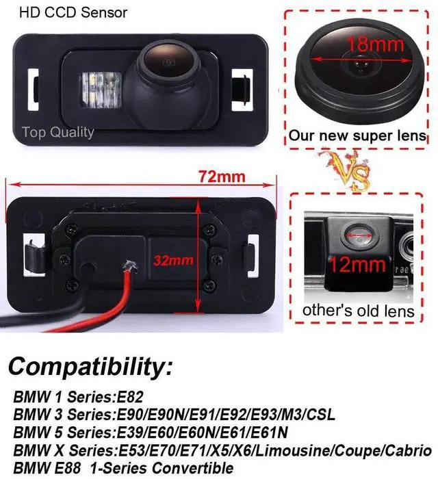 Alt view image 2 of 5 - Super HD Vehicle Camera 1280x720 Pixels 1000 TV Lines Vehicle Car Rear View Backup Camera 170 Reverse for BMW 1 3 5 X Series E90/E90N/E91/E92/E93/M3/CSL E82 E39/E60/E60N/E61/E61N E53/E70/E71/X5/X6