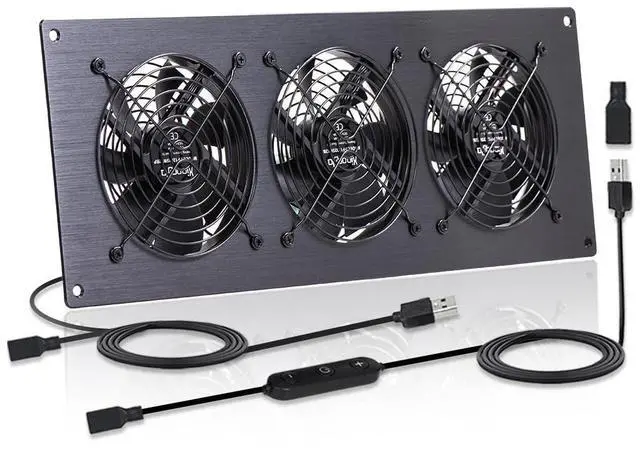 Main image of xiaoqijia USB Three 120MM Cabinet Fan 5V Quiet Cooling Fan DC 12V IPX5 Waterproof Fan System 18" with 10 Speed Control, for Home Theater AV Cabinet,Server Cabinet,Dog kennels,Greenhouse Cooling