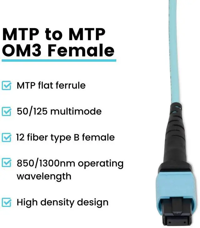 Alt view image 2 of 5 - TRUE CABLE MTP/MPO Elite LOMMF OM3 12 Core Female Type B Plenum OFNP Fiber Patch Cable, 10/40/100G, UL Listed, 7.5mm Bend Radius, 7m (22.96ft), 1pc
