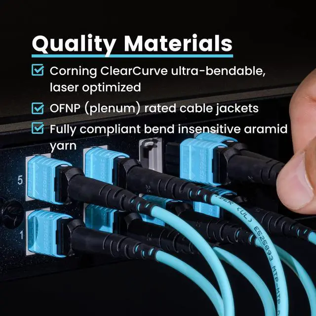 Alt view image 5 of 5 - TRUE CABLE MTP/MPO Elite LOMMF OM3 12 Core Female Type B Plenum OFNP Fiber Patch Cable, 10/40/100G, UL Listed, 7.5mm Bend Radius, 7m (22.96ft), 1pc