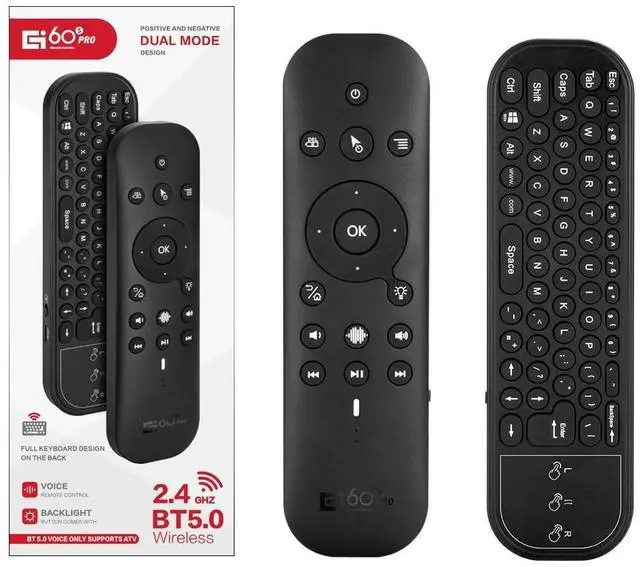 Main image of Voice Remote Control with 2.4G USB Dongle, Bluetooth Rechargeable Backlit Mini Bluetooth Keyboard for Android TV Box, Smart TV, Laptop, PC, Projector, HTPC, Media Player, Black
