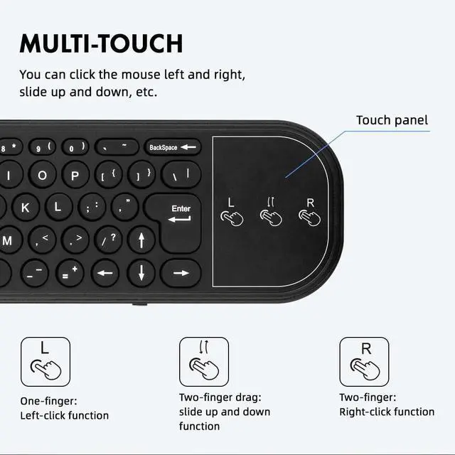 Alt view image 3 of 5 - Voice Remote Control with 2.4G USB Dongle, Bluetooth Rechargeable Backlit Mini Bluetooth Keyboard for Android TV Box, Smart TV, Laptop, PC, Projector, HTPC, Media Player, Black