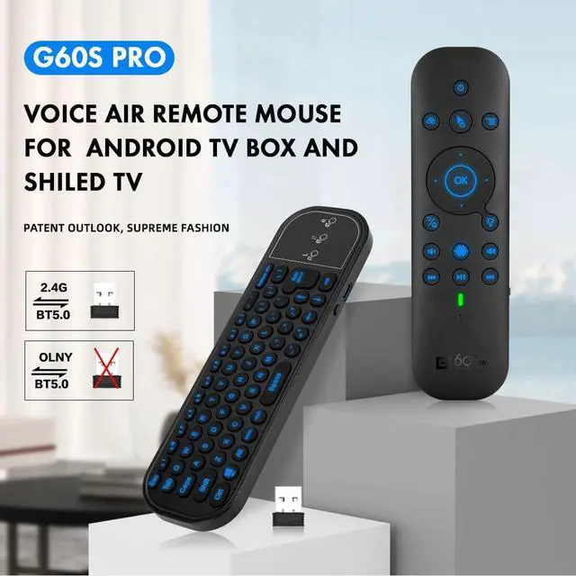 Alt view image 4 of 5 - Voice Remote Control with 2.4G USB Dongle, Bluetooth Rechargeable Backlit Mini Bluetooth Keyboard for Android TV Box, Smart TV, Laptop, PC, Projector, HTPC, Media Player, Black