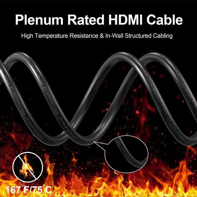 Alt view image 5 of 5 - DGHUMEN 100Ft Plenum Rated 8K HDMI Cable(CMP), 48Gbps Fiber Optic Ultra High Speed Long HDMI 2.1 Cord, in Wall Plenum-Rated Cables for Pipes, HDMI to HDMI, Male to Male