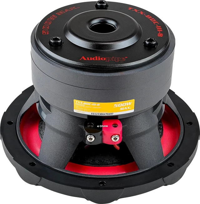 Alt view image 4 of 5 - Audiopipe 8" Triple Stack Composite Cone Subwoofer (TXX-BDC-III-8), Superior Performance, 500W, 3 Magnets, BASV Voice Coil, Aluminum Basket, Multi-Connect, Non-Press Paper Cone, 2 x 4 Ohms