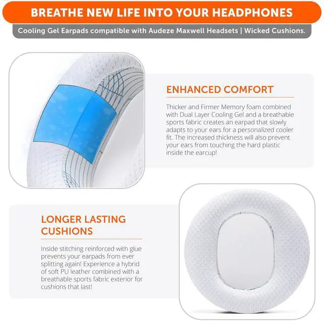 Alt view image 4 of 5 - WC Freeze Maxwell - Cooling Gel Replacement Earpads for Audeze Maxwell Headphones by Wicked Cushions - Elevate Comfort, Durability, Thickness & Sound Isolation for Epic Gaming Sessions ^^ Ivory Tide