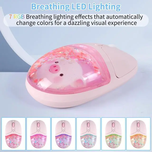 Alt view image 4 of 5 - Wireless Mouse with Liquid Quicksand Sequins 2.4GHz & Bluetooth Dual Mode Rechargeable Silent Cute Aqua Mouse with LED Light Portable Water Mice for Laptop PC Tablet MacBook Kids Adults Gift (P