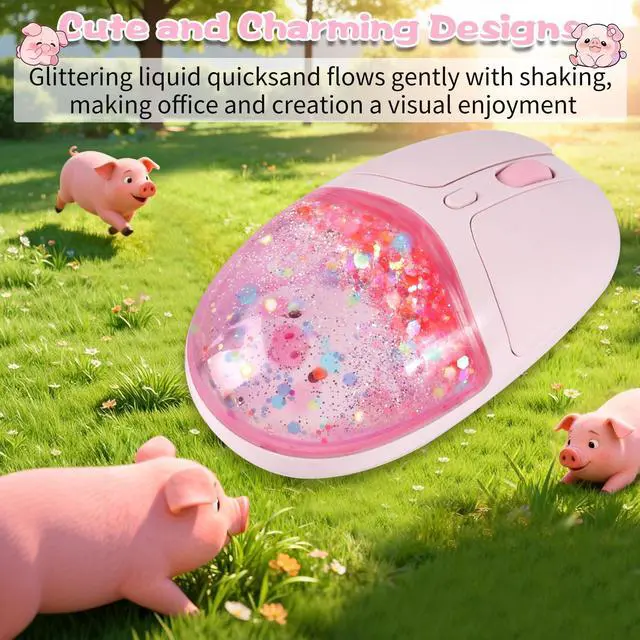 Alt view image 5 of 5 - Wireless Mouse with Liquid Quicksand Sequins 2.4GHz & Bluetooth Dual Mode Rechargeable Silent Cute Aqua Mouse with LED Light Portable Water Mice for Laptop PC Tablet MacBook Kids Adults Gift (P