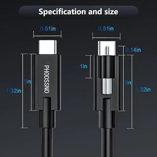 Alt view image 4 of 5 - phoossno USB4 Cable with Screw-Lock 1.6ft, 80Gbps &240W, 8K, Compatible with Thunderbolt 4/3, Industrial Grade USB C Cable for Machine Vision Camera, Broadcasting Camera, ProAV Installation