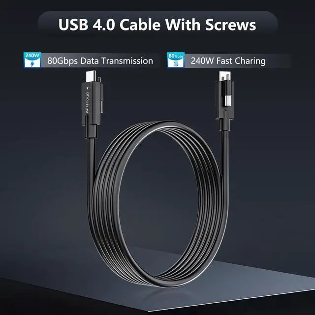 Alt view image 5 of 5 - phoossno USB4 Cable with Screw-Lock 1.6ft, 80Gbps &240W, 8K, Compatible with Thunderbolt 4/3, Industrial Grade USB C Cable for Machine Vision Camera, Broadcasting Camera, ProAV Installation