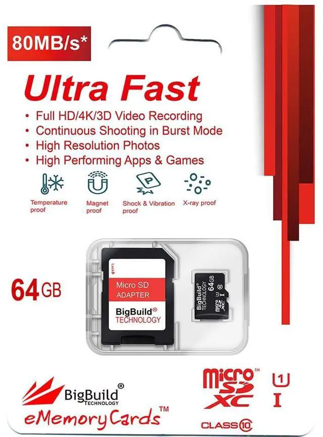 Alt view image 2 of 5 - BigBuild Technology 64GB Ultra Fast 80MB/s Micro SDXC Memory Card for Nokia 105+, 110, 2660 Flip, 2780 Flip Cell Phone
