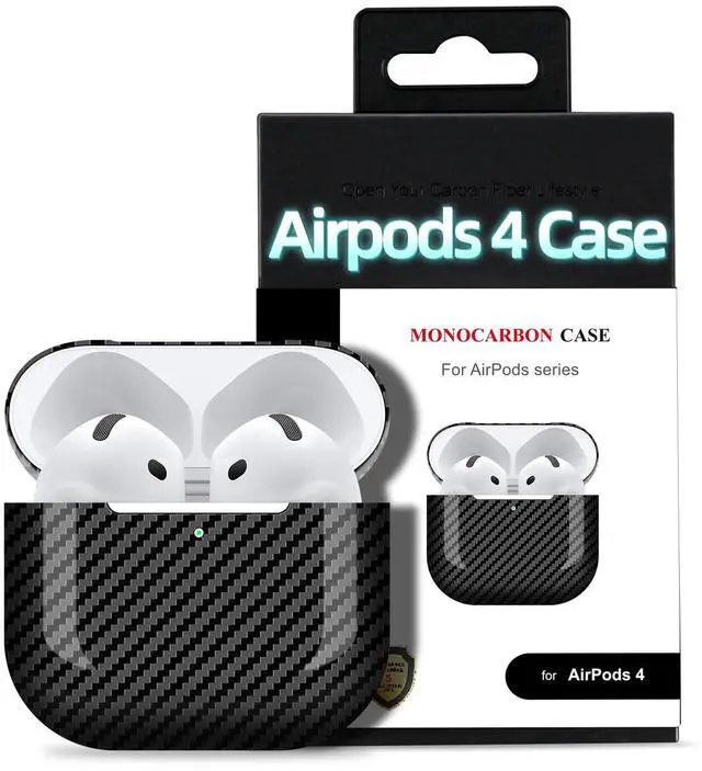 Main image of MONOCARBON Real 3K Carbon Fiber Case for Airpods 4,Ultra Light & Thin/Scratch Resistant Protective Hard Cover for 2024 New 4th Generation Airpods,Compatible with MagSafe Wireless Charging