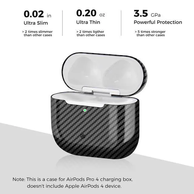 Alt view image 4 of 5 - MONOCARBON Real 3K Carbon Fiber Case for Airpods 4,Ultra Light & Thin/Scratch Resistant Protective Hard Cover for 2024 New 4th Generation Airpods,Compatible with MagSafe Wireless Charging