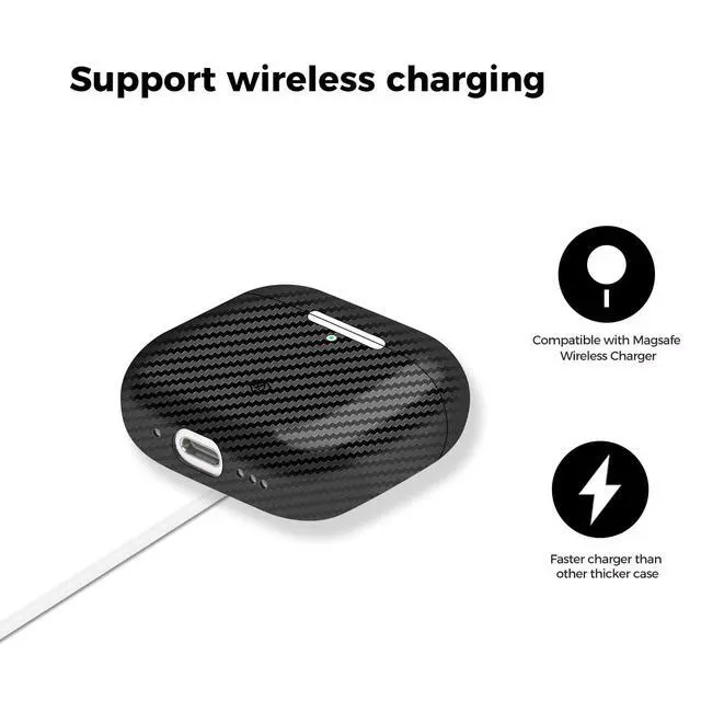 Alt view image 5 of 5 - MONOCARBON Real 3K Carbon Fiber Case for Airpods 4,Ultra Light & Thin/Scratch Resistant Protective Hard Cover for 2024 New 4th Generation Airpods,Compatible with MagSafe Wireless Charging