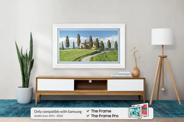 Alt view image 2 of 5 - Gloss White 43" Premiere Deco TV Frame - Compatible ONLY with Samsung The Frame TVs (Fits 2021-2026, LS03A, LS03B, LS03C, LS03D, LS03FA)