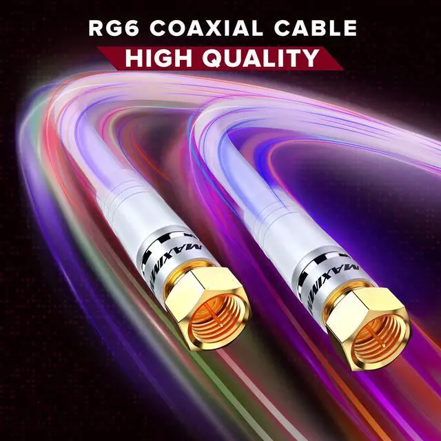 Alt view image 5 of 5 - Maximm RG6 Coaxial Cable, Foot White, Triple Shielded for TV and Internet